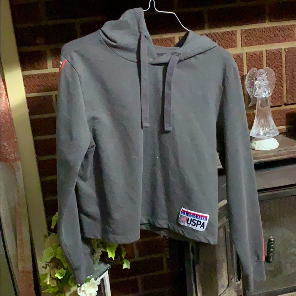 Grey polo crop top hoodie